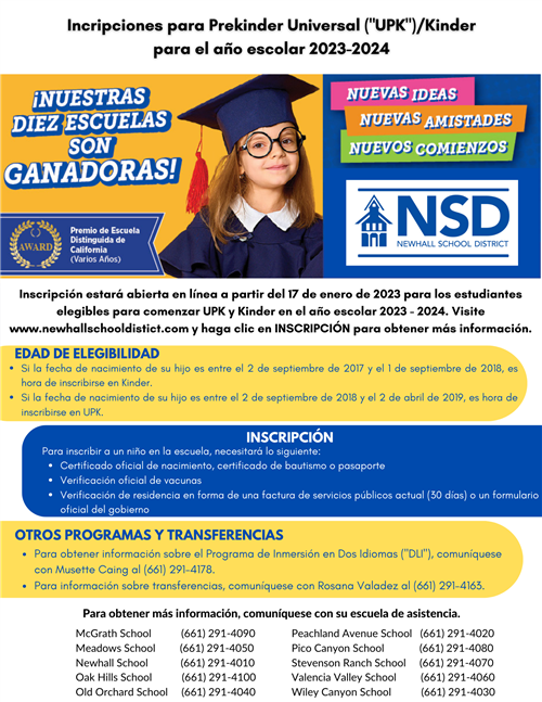 2023-24 UPK & Kinder Round up Flyer in spanish